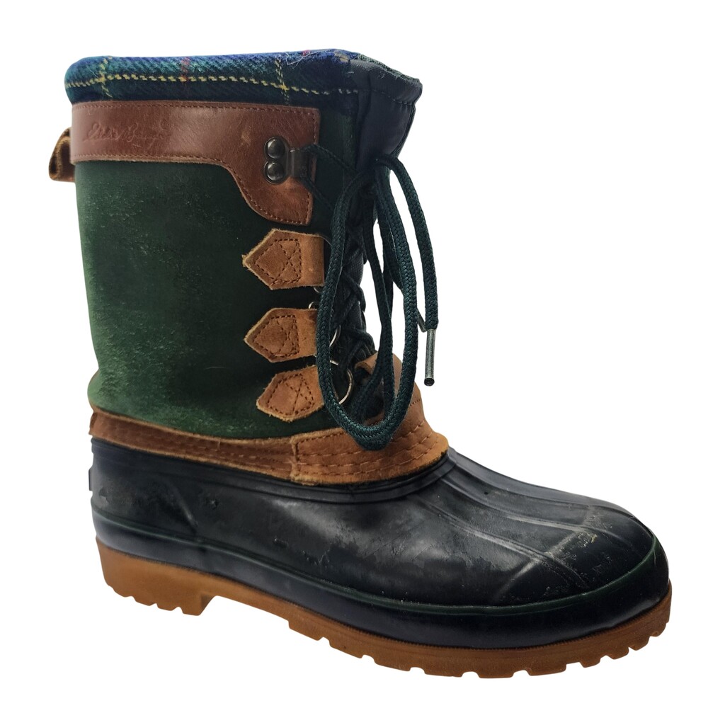 Vintage Eddie Bauer Boots Women Size 8 Duck Leather Suede Plaid Lined Winter 90s